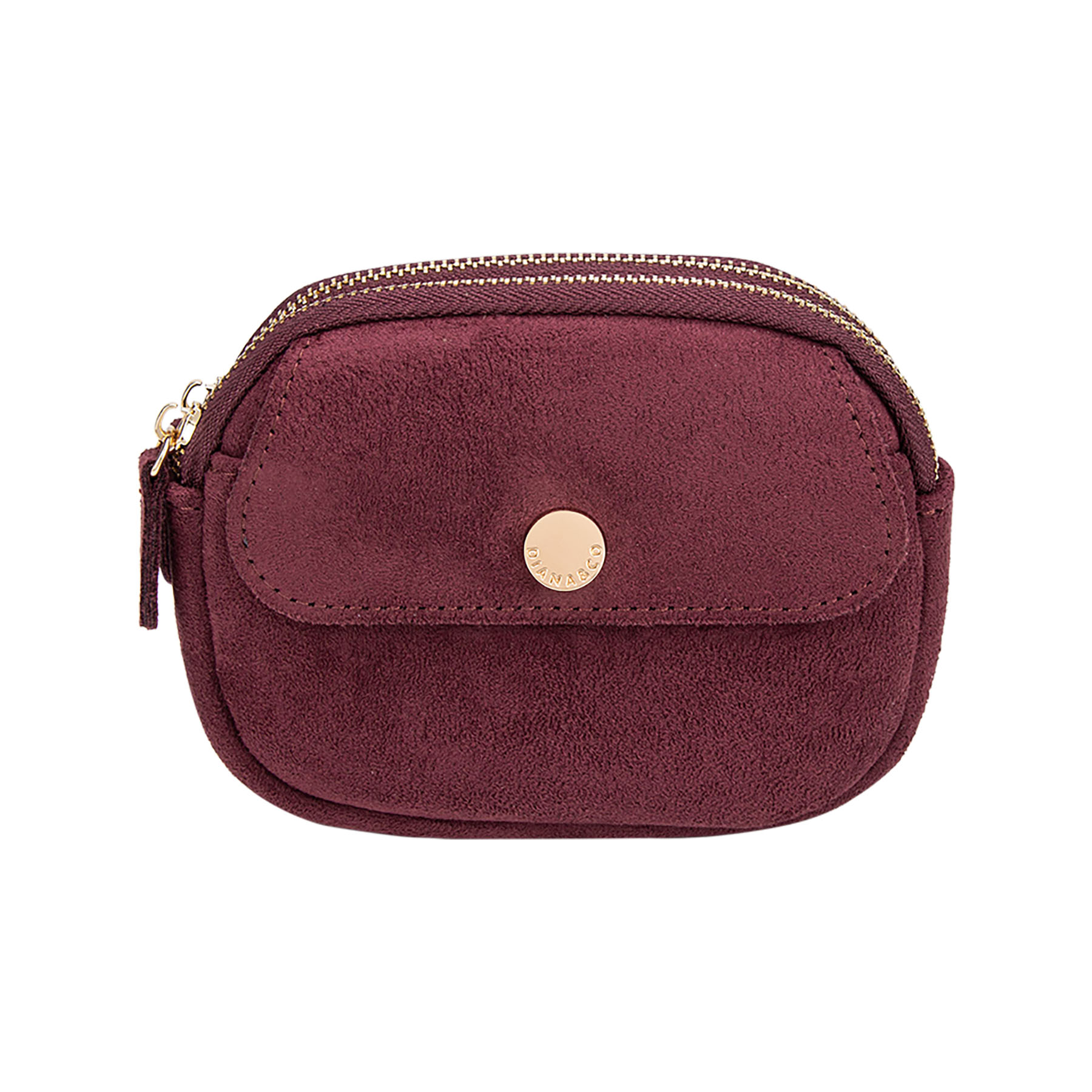 Porte-monnaie Diana&Co en suède synthétique avec compartiment zippé et poche frontale à bouton.