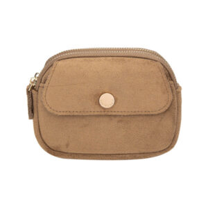 Porte-monnaie Diana&Co en suède synthétique avec compartiment zippé et poche frontale à bouton.