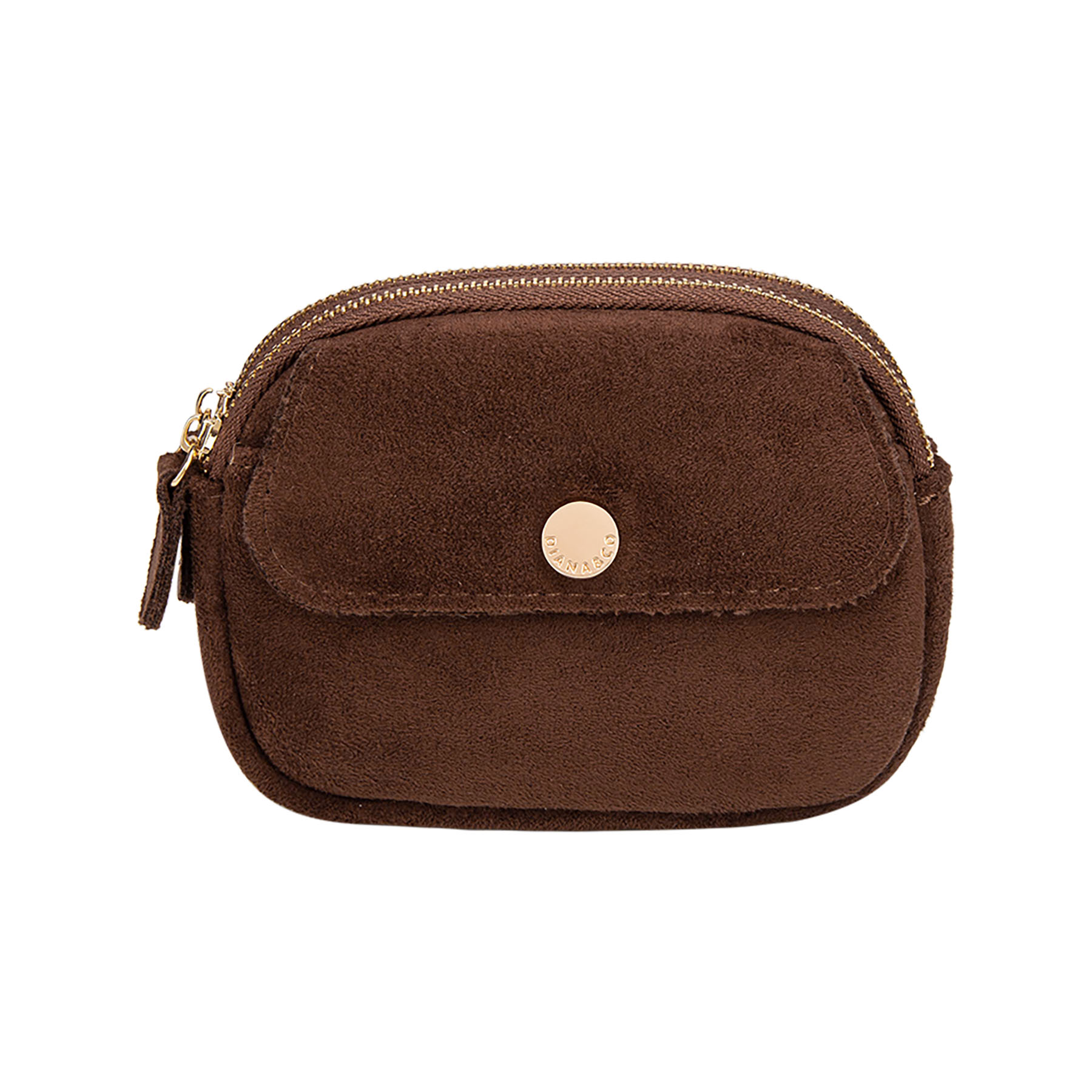 Porte-monnaie Diana&Co en suède synthétique avec compartiment zippé et poche frontale à bouton.