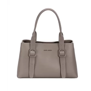 Sac à main structuré avec deux anses et deux sangles décoratives à boucles sur la face avant.