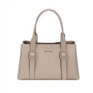 Sac à main structuré avec deux anses et deux sangles décoratives à boucles sur la face avant.