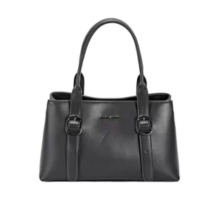 Sac à main structuré avec deux anses et deux sangles décoratives à boucles sur la face avant.