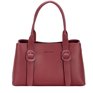 Sac à main structuré avec deux anses et deux sangles décoratives à boucles sur la face avant.