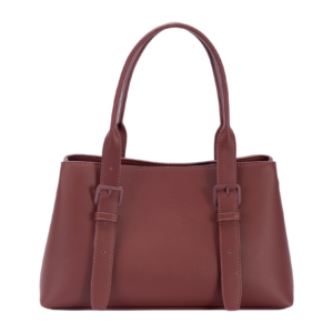 Sac à main structuré avec deux anses et deux sangles décoratives à boucles sur la face avant.